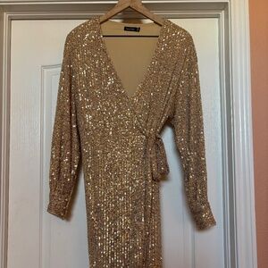 Gold sequin dress with a belt